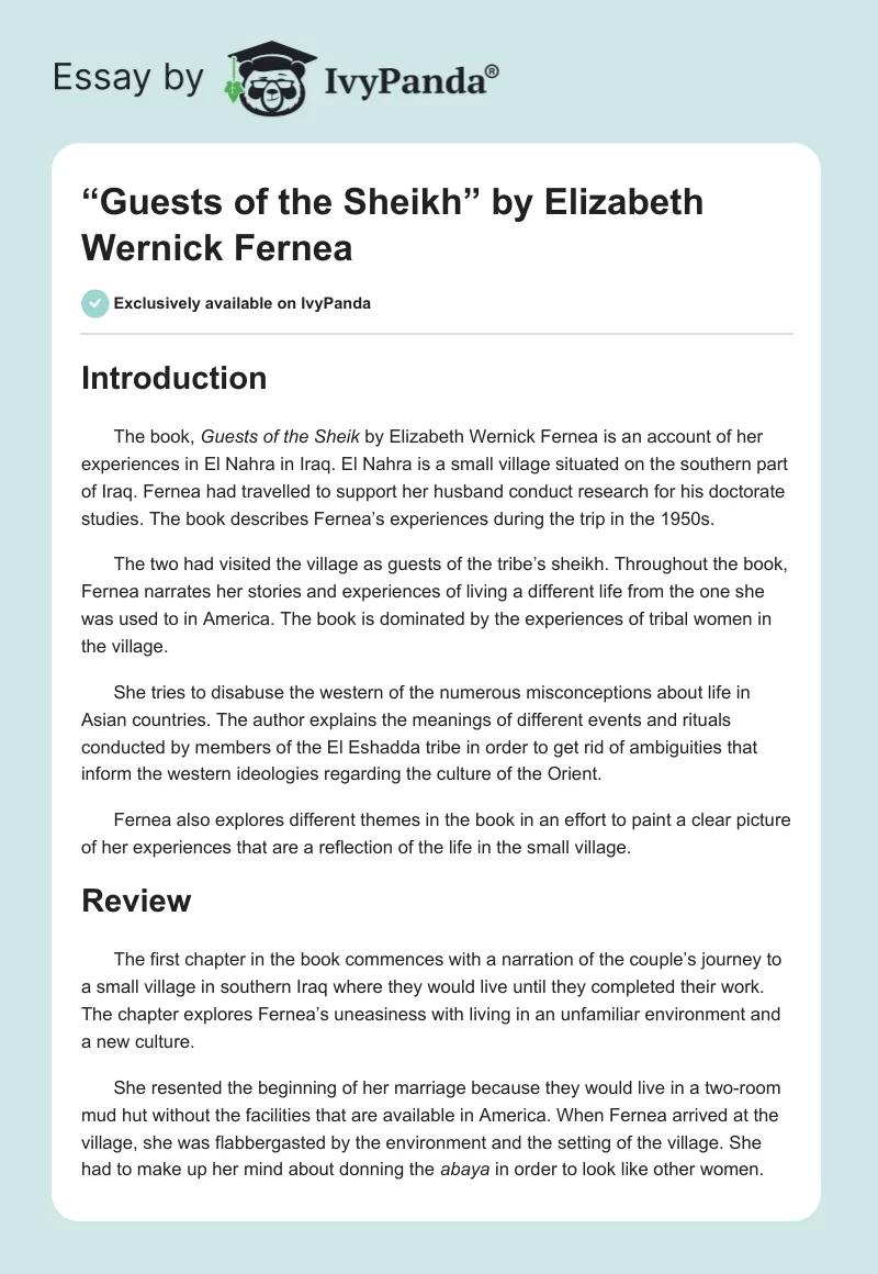 “Guests of the Sheikh” by Elizabeth Wernick Fernea. Page 1