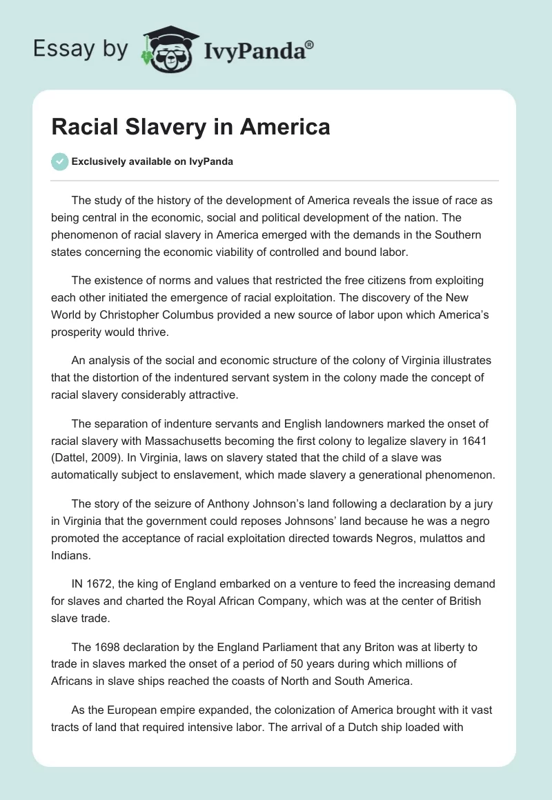 Racial Slavery in America. Page 1