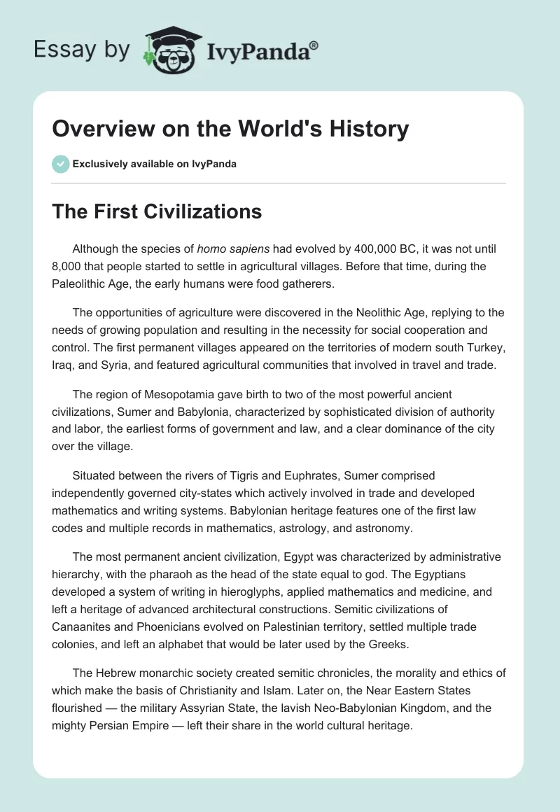 Overview on the World's History. Page 1