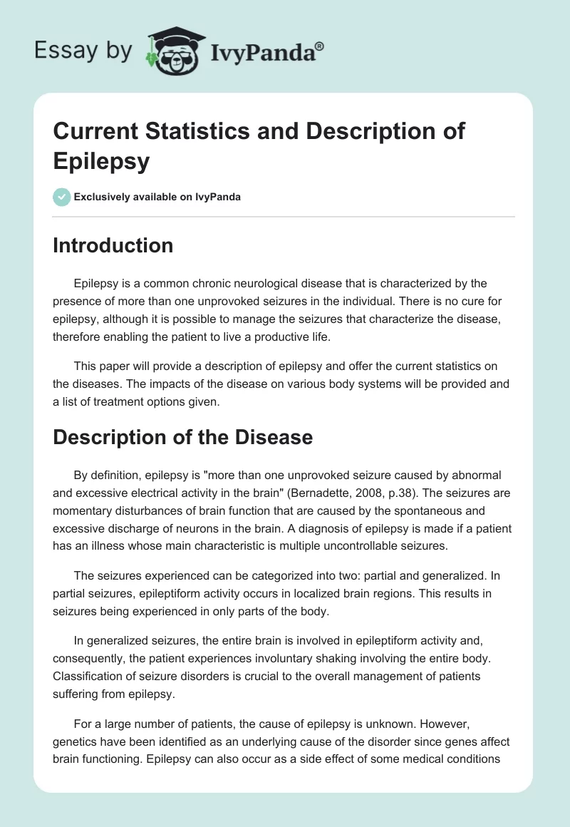 Current Statistics and Description of Epilepsy. Page 1