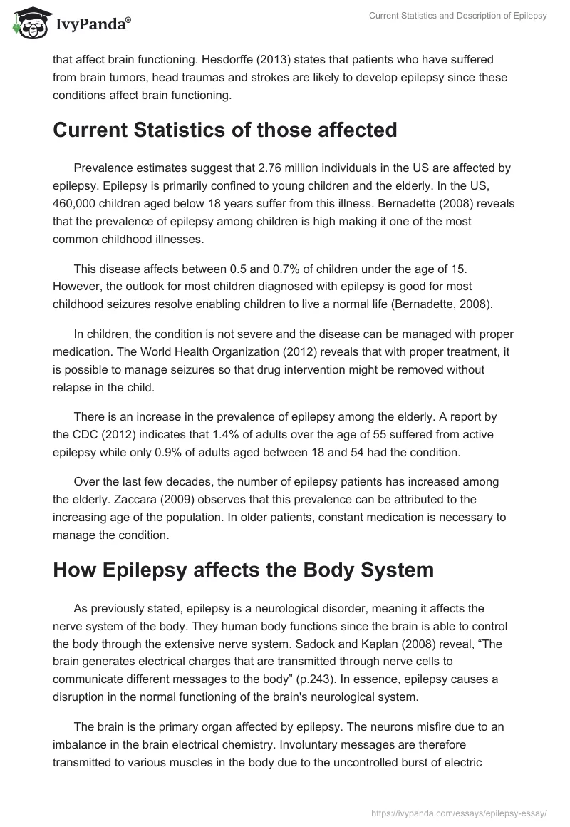Current Statistics and Description of Epilepsy. Page 2