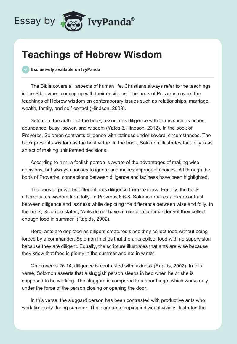 Teachings of Hebrew Wisdom. Page 1