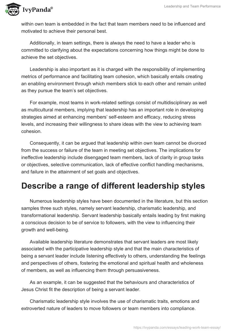 Leadership and Team Performance. Page 2