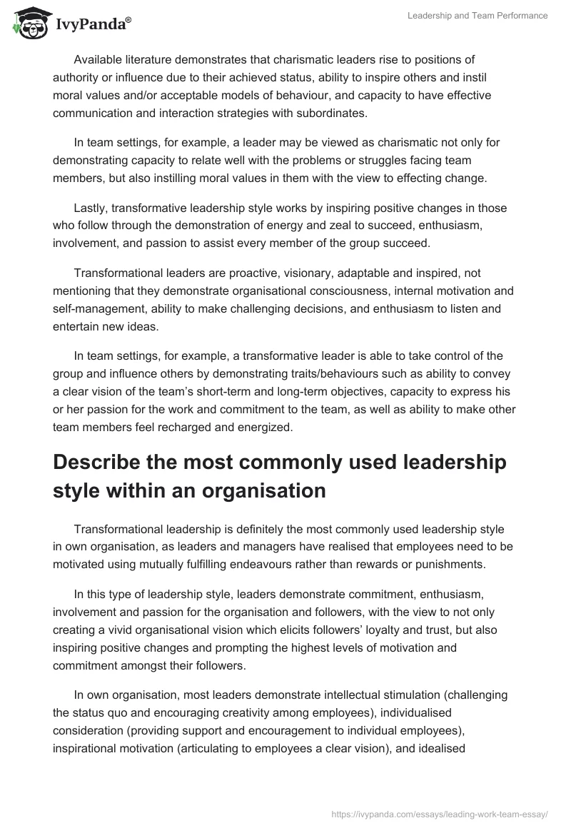 Leadership and Team Performance. Page 3