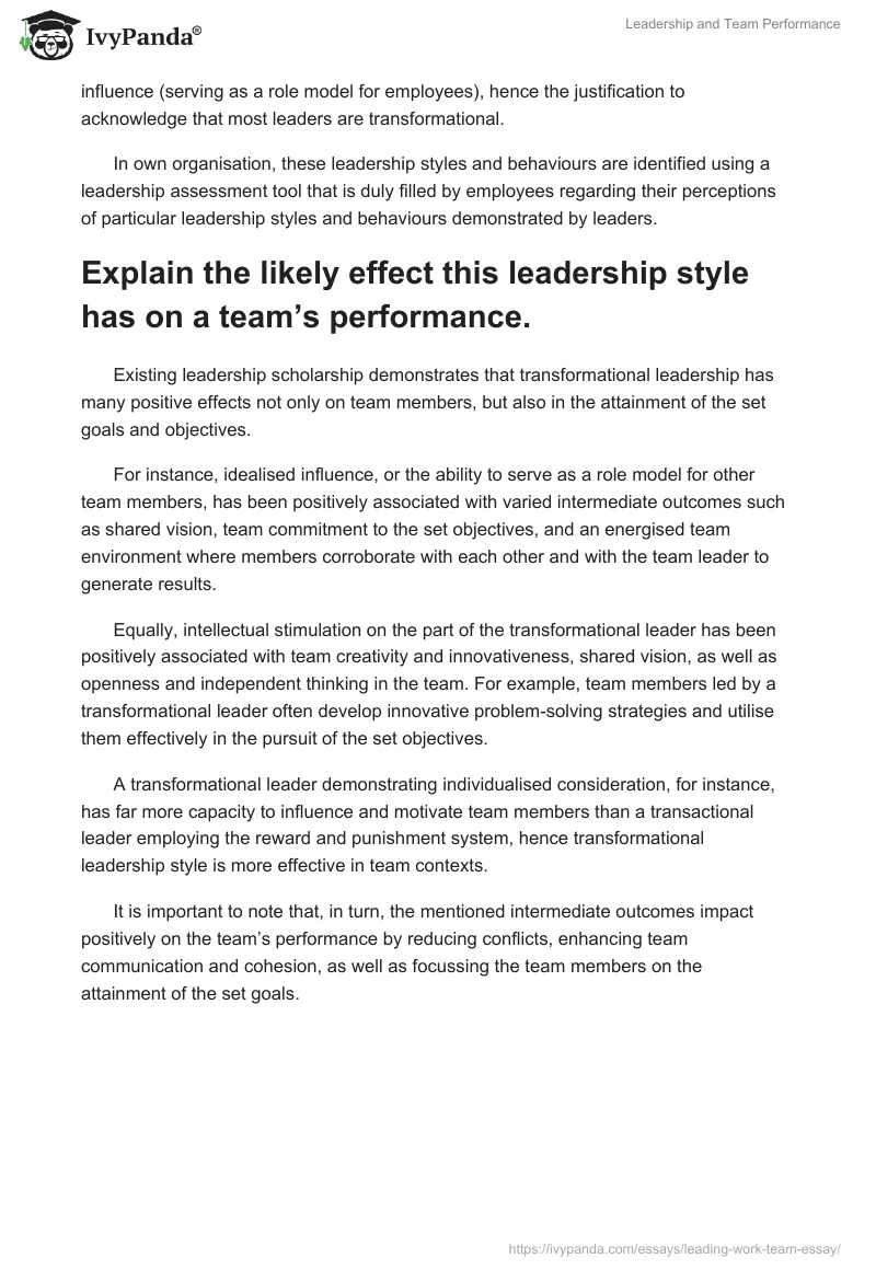Leadership and Team Performance. Page 4