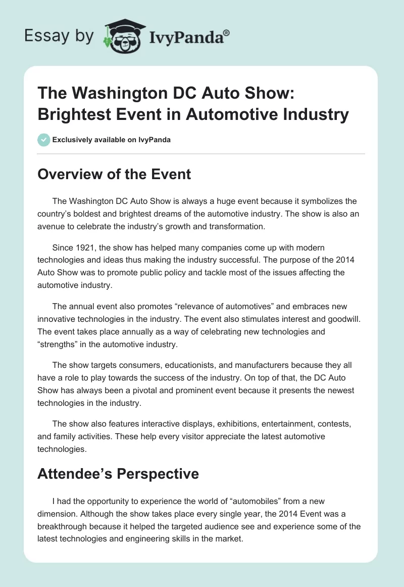 The Washington DC Auto Show: Brightest Event in Automotive Industry. Page 1