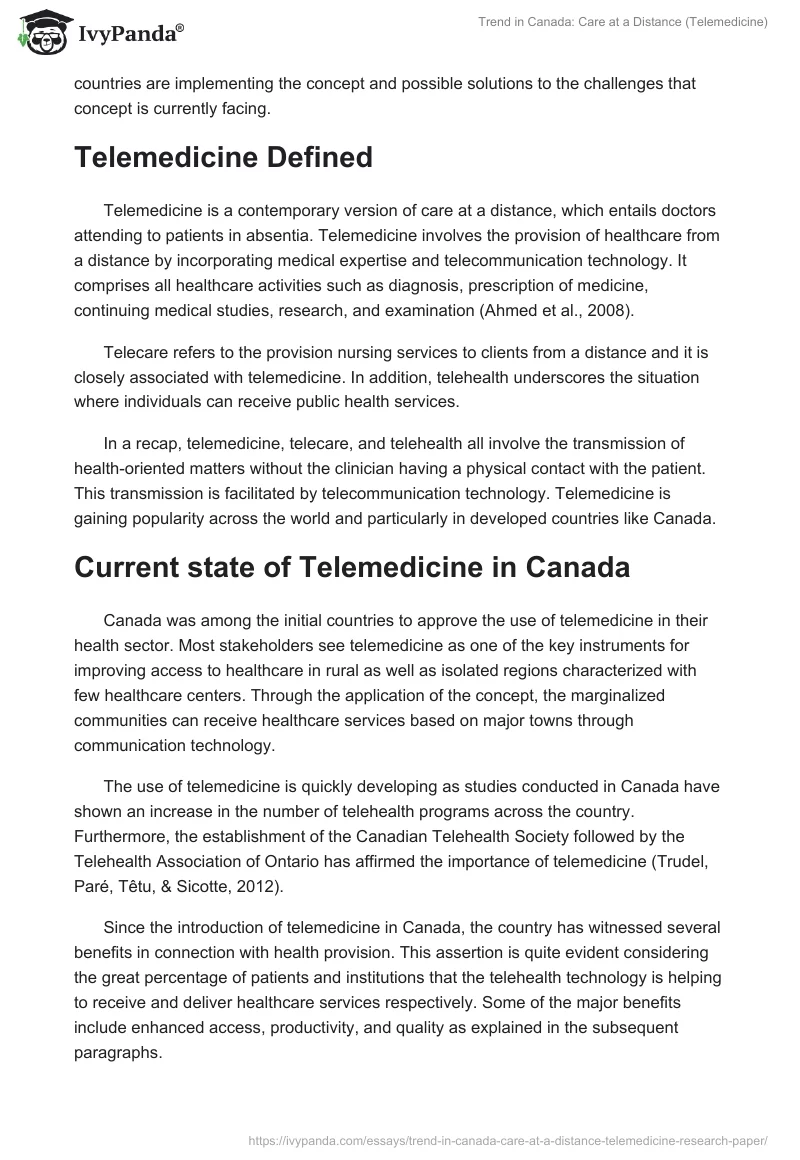 Trend in Canada: Care at a Distance (Telemedicine). Page 2