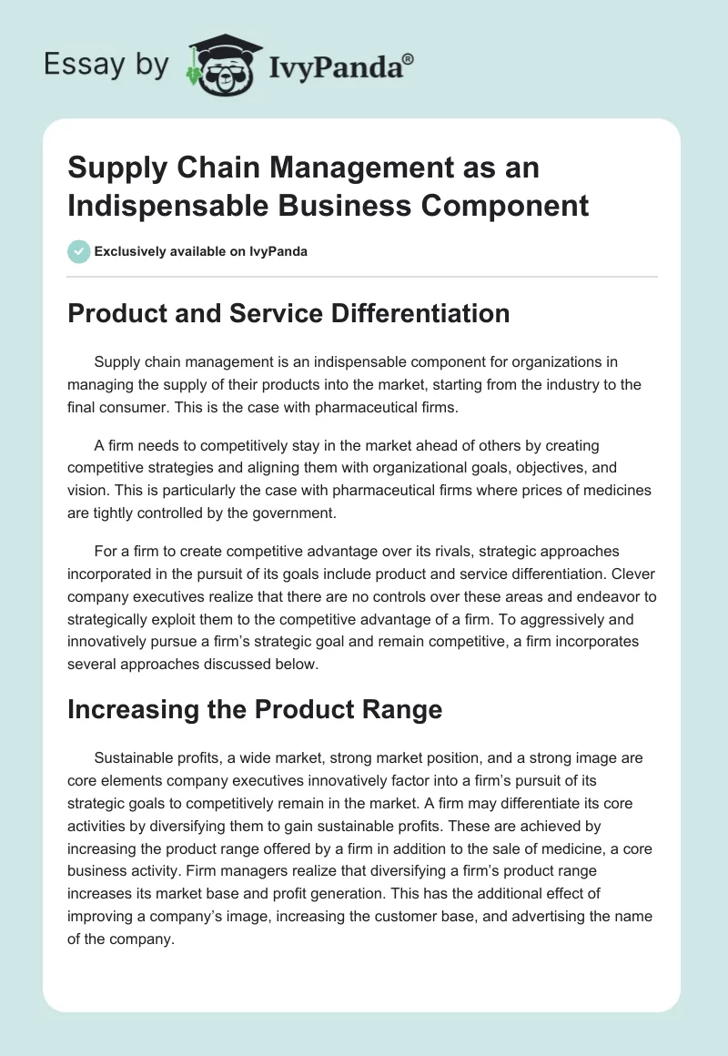 Supply Chain Management as an Indispensable Business Component. Page 1