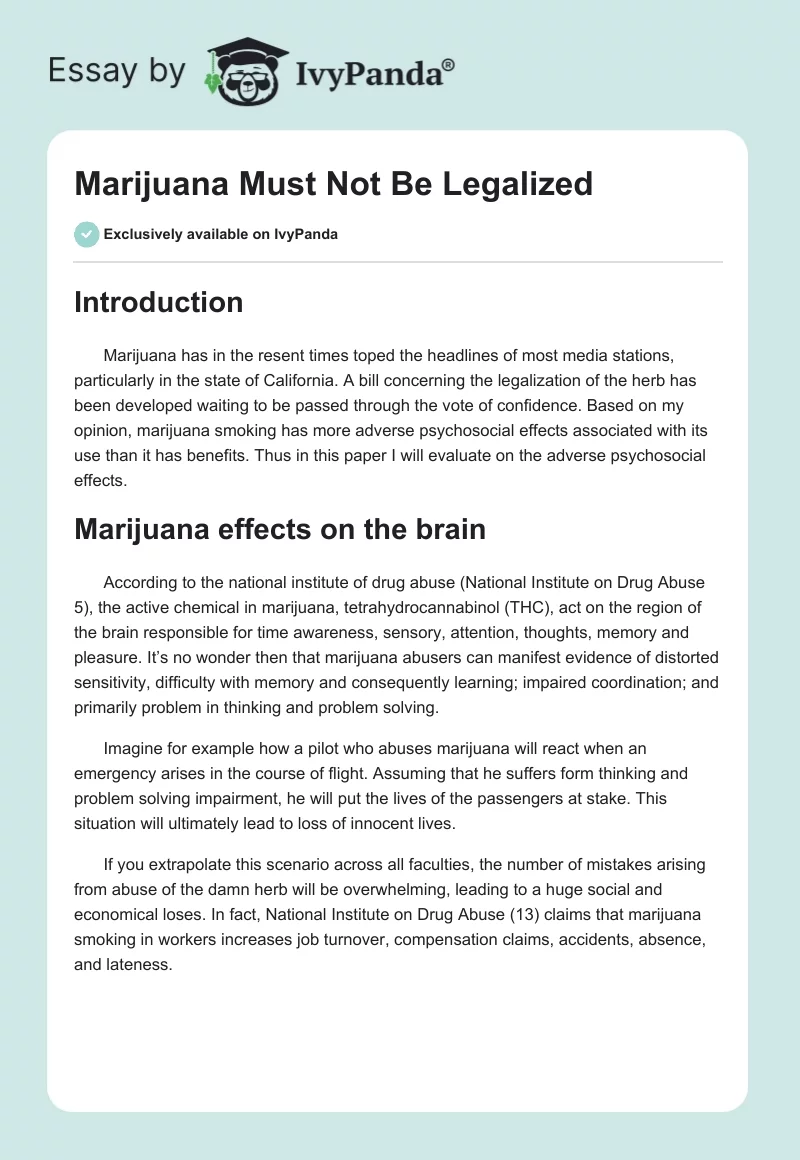 Marijuana Must Not Be Legalized. Page 1