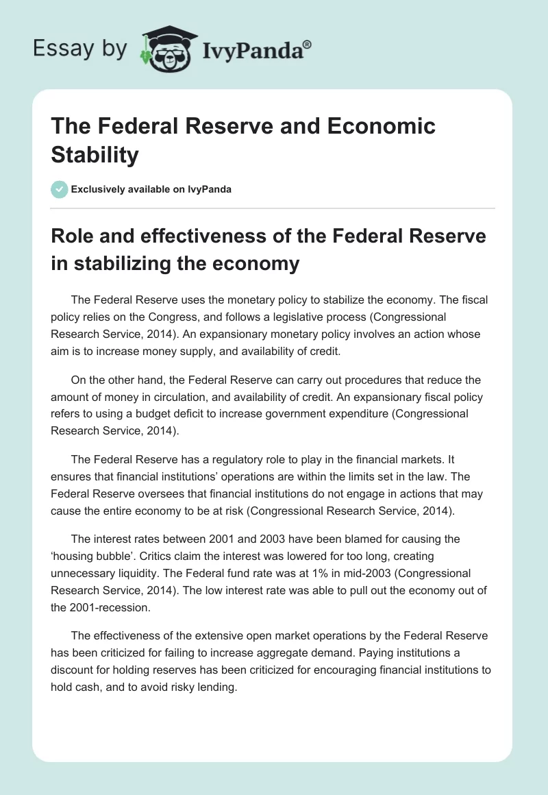 The Federal Reserve and Economic Stability. Page 1