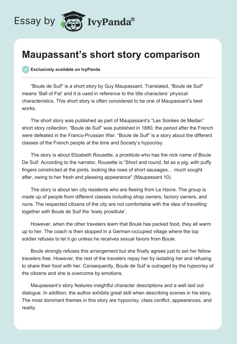 Maupassant’s Short Story Comparison. Page 1