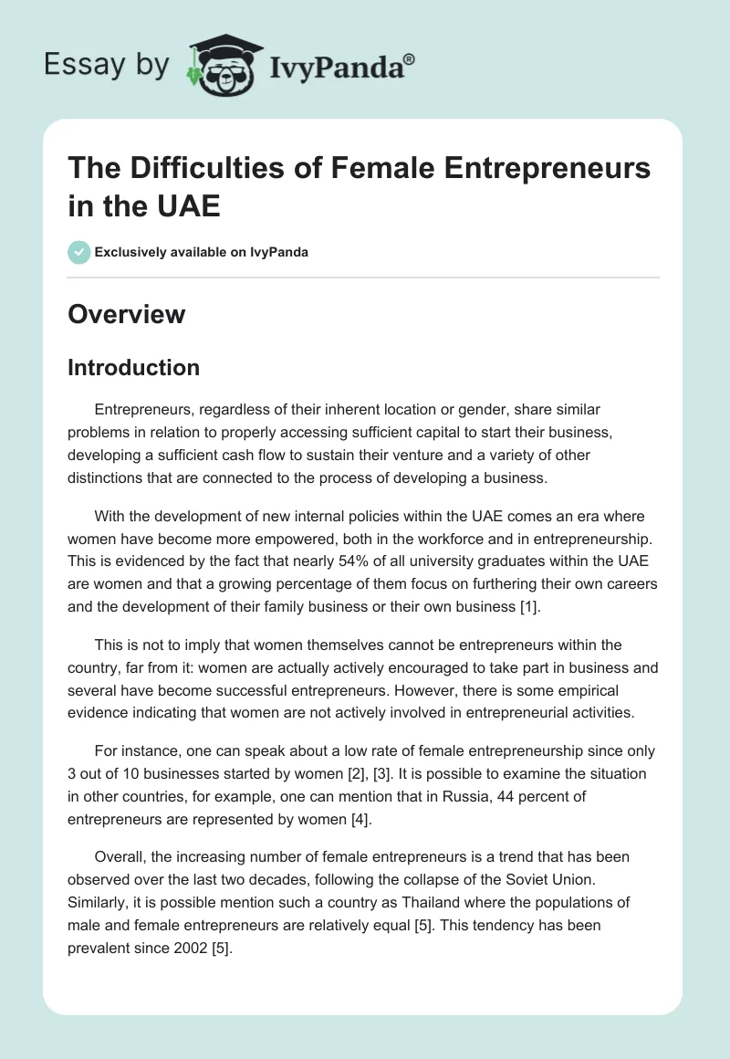 The Difficulties of Female Entrepreneurs in the UAE. Page 1