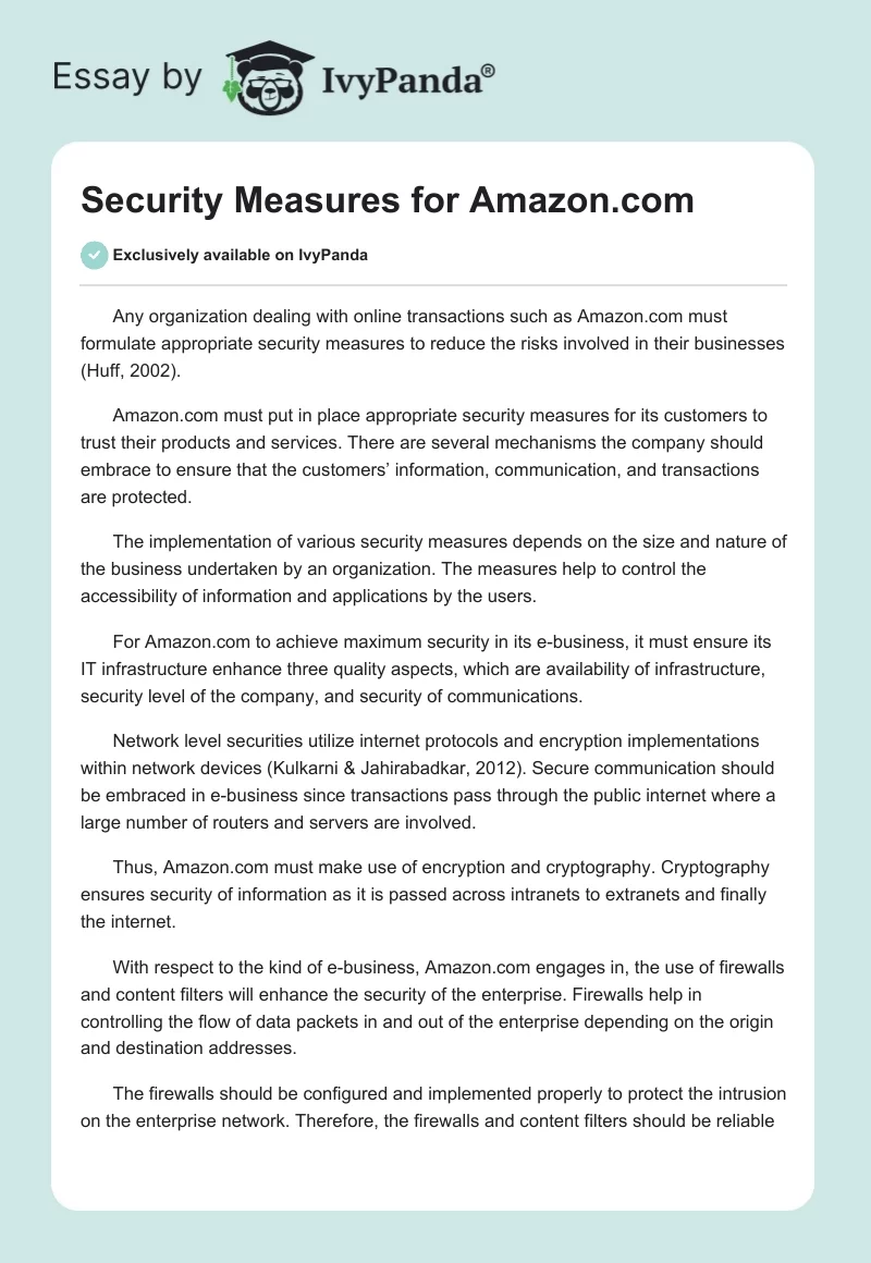 Security Measures for Amazon.com. Page 1