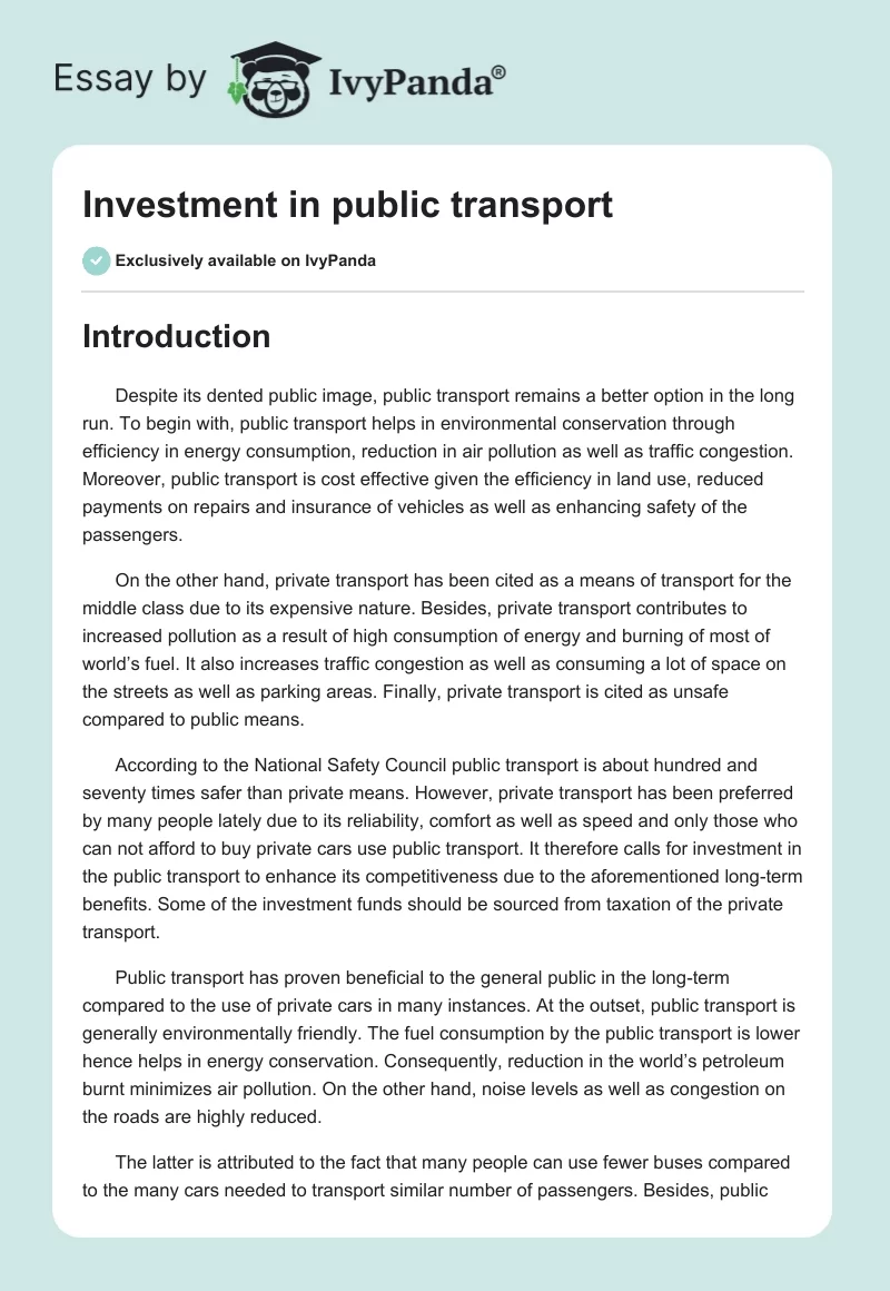 Investment in public transport. Page 1