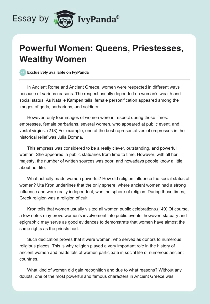 Powerful Women: Queens, Priestesses, Wealthy Women. Page 1