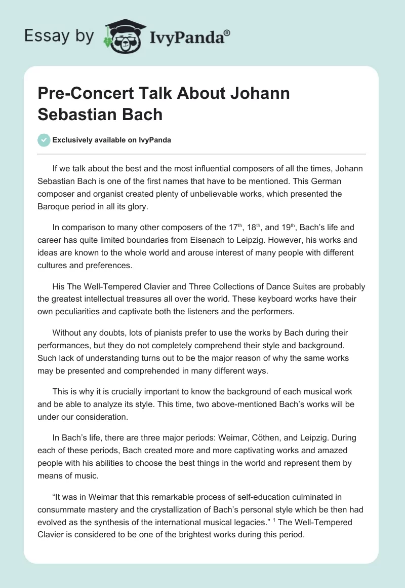 Pre-Concert Talk About Johann Sebastian Bach. Page 1