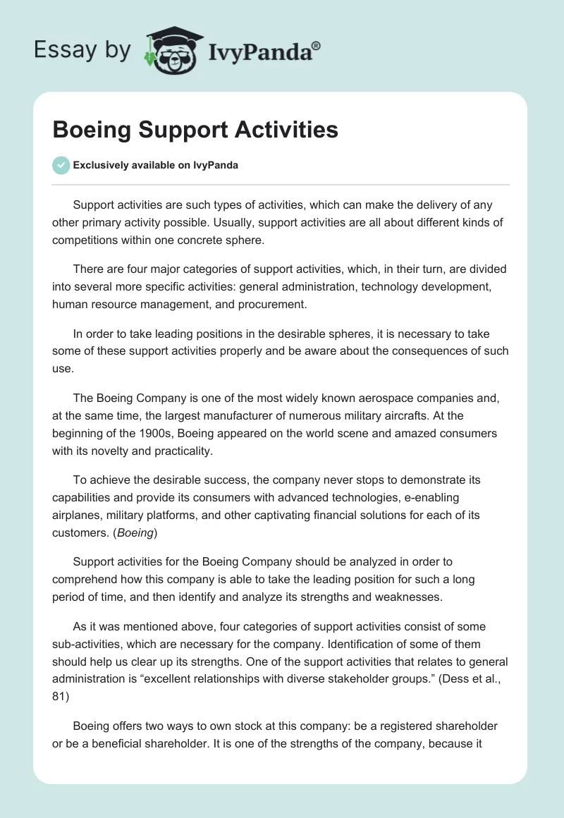 Boeing Support Activities. Page 1