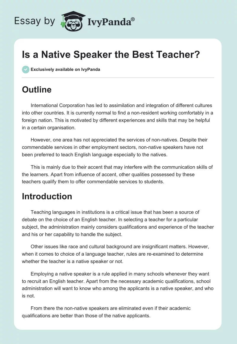 Is a Native Speaker the Best Teacher?. Page 1