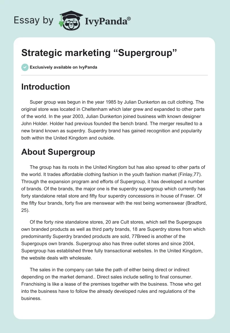 Strategic marketing “Supergroup”. Page 1