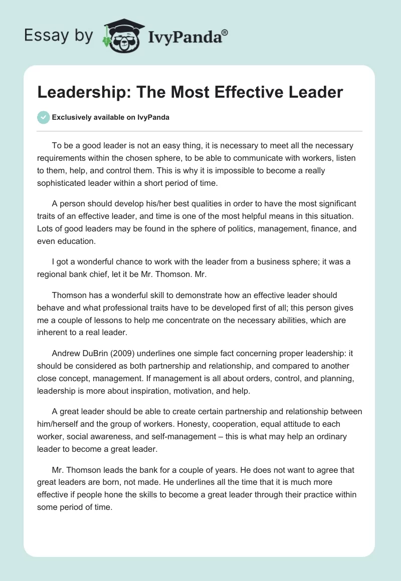 Leadership: The Most Effective Leader. Page 1