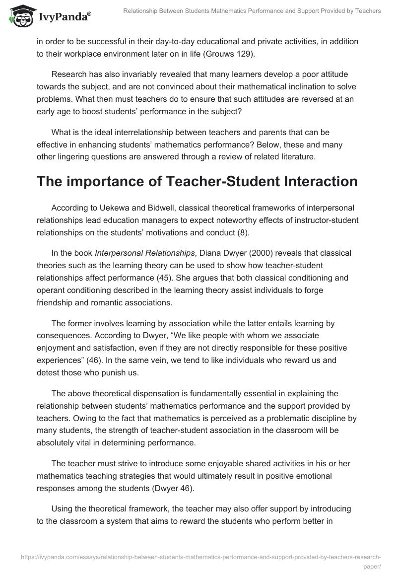 Relationship Between Students Mathematics Performance and Support Provided by Teachers. Page 2
