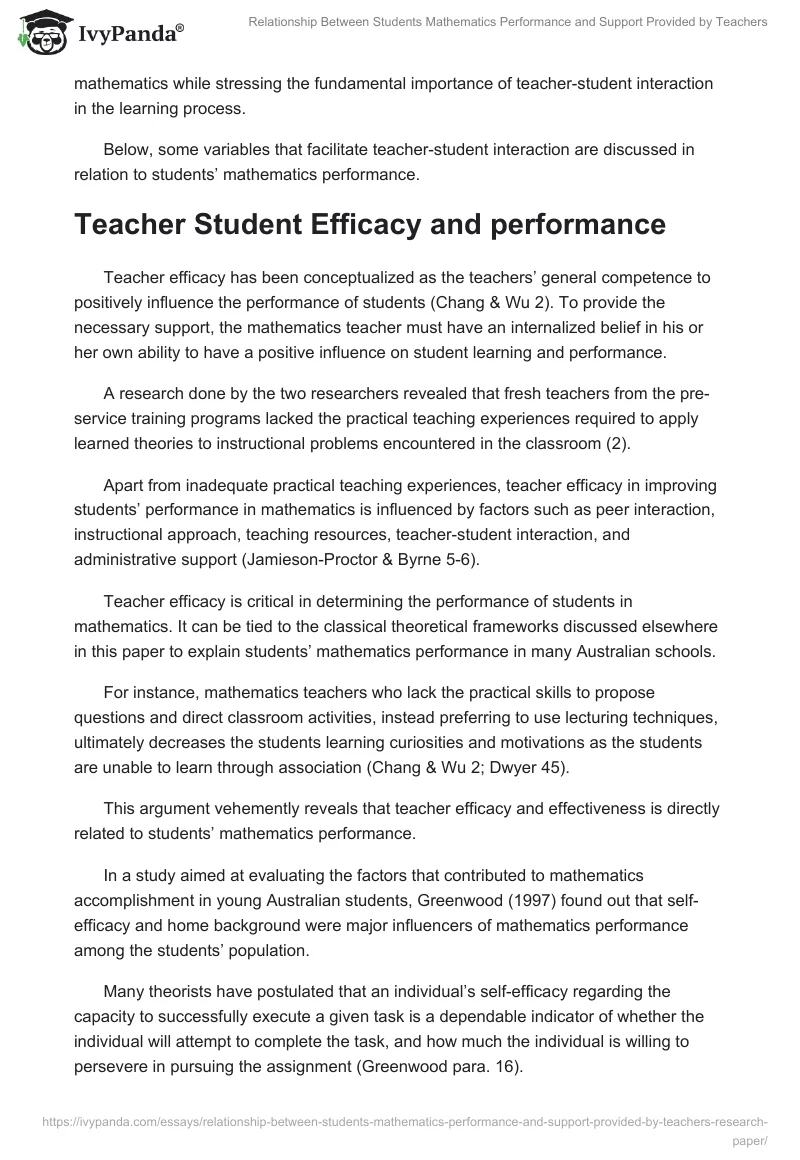 Relationship Between Students Mathematics Performance and Support Provided by Teachers. Page 3