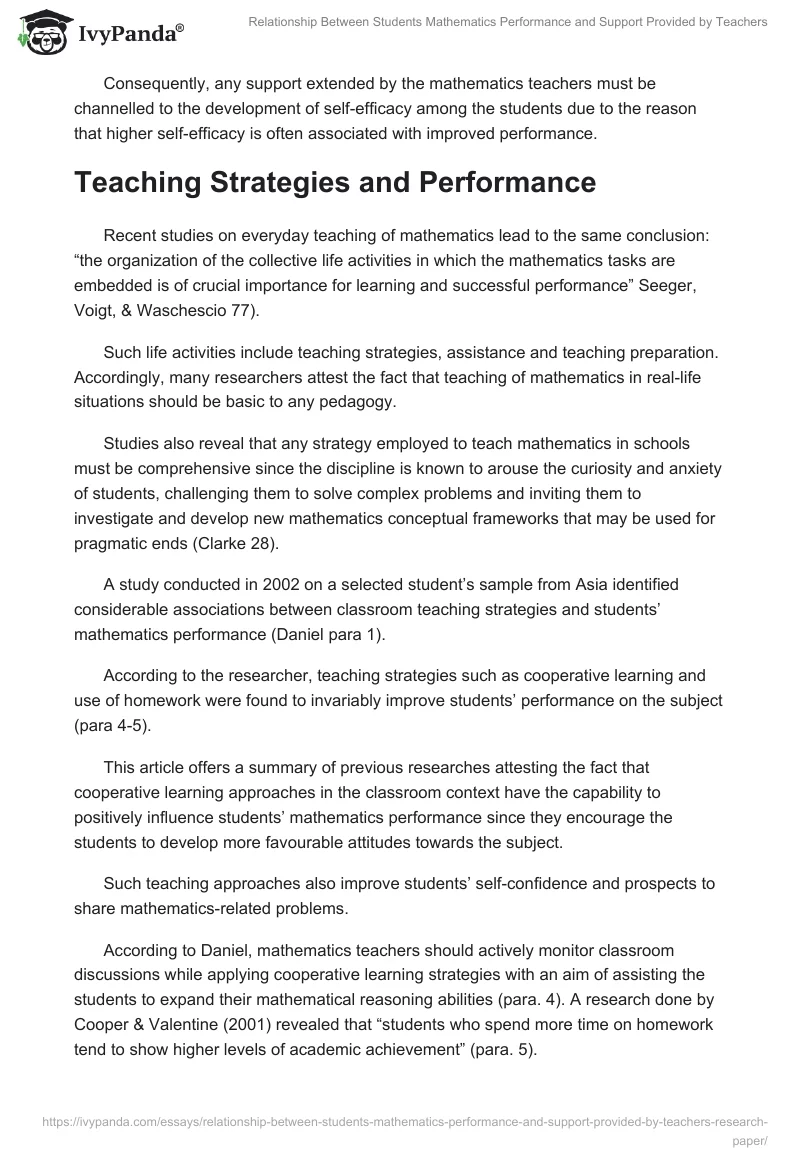 Relationship Between Students Mathematics Performance and Support Provided by Teachers. Page 4