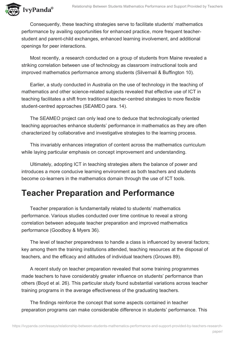 Relationship Between Students Mathematics Performance and Support Provided by Teachers. Page 5