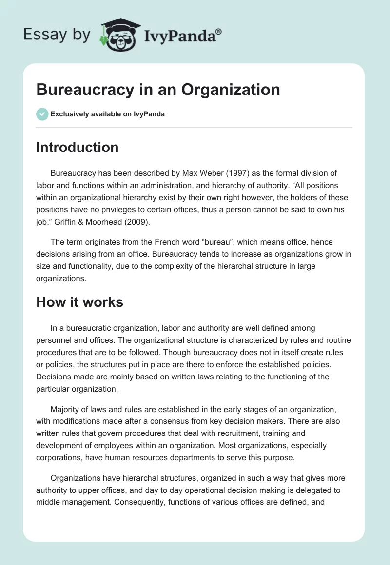 Bureaucracy in an Organization. Page 1