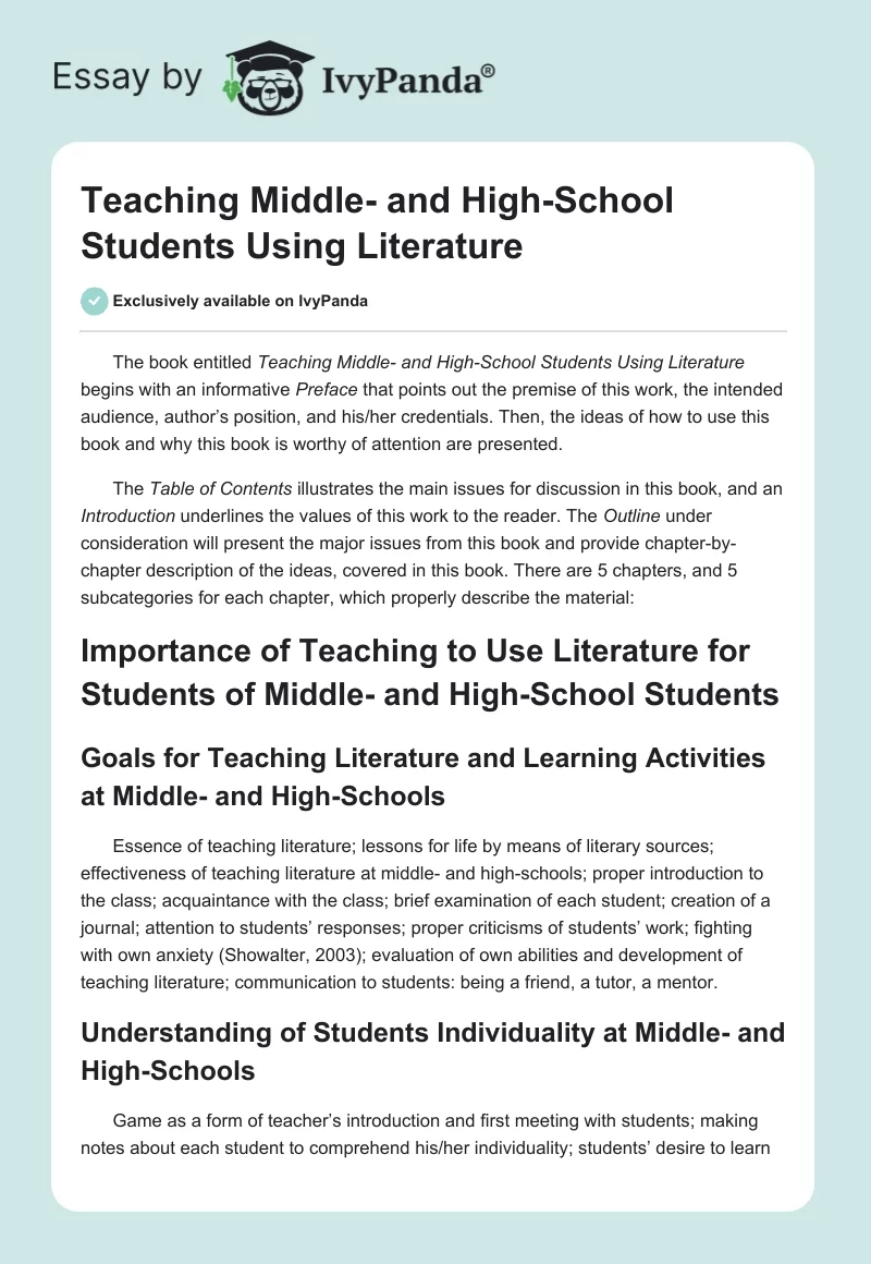 Teaching Middle- and High-School Students Using Literature. Page 1