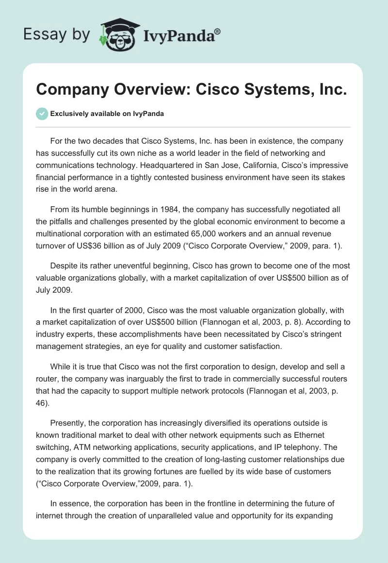 Company Overview: Cisco Systems, Inc.. Page 1