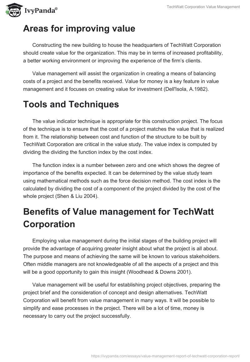 TechWatt Corporation Value Management. Page 3