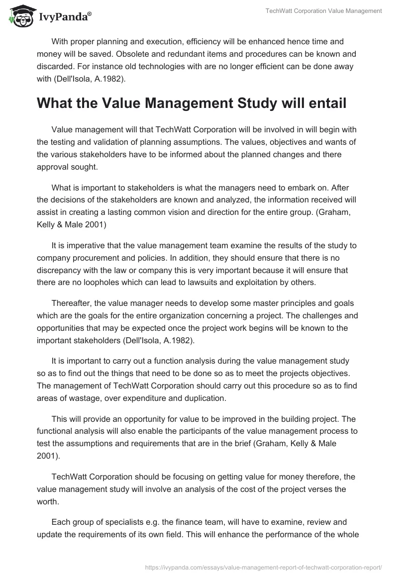 TechWatt Corporation Value Management. Page 4