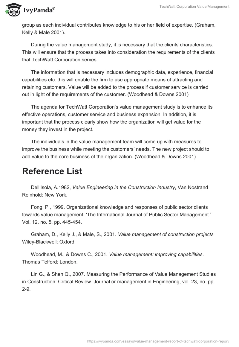 TechWatt Corporation Value Management. Page 5