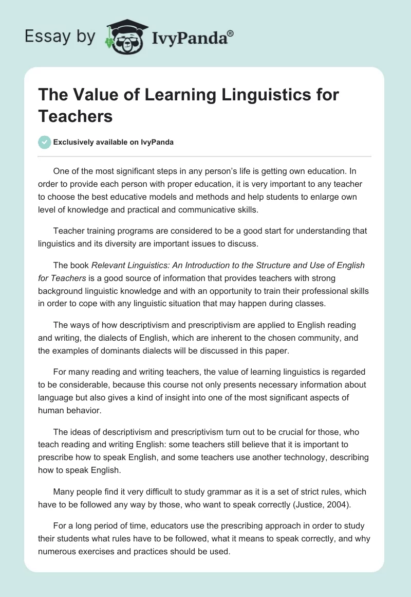 The Value of Learning Linguistics for Teachers. Page 1