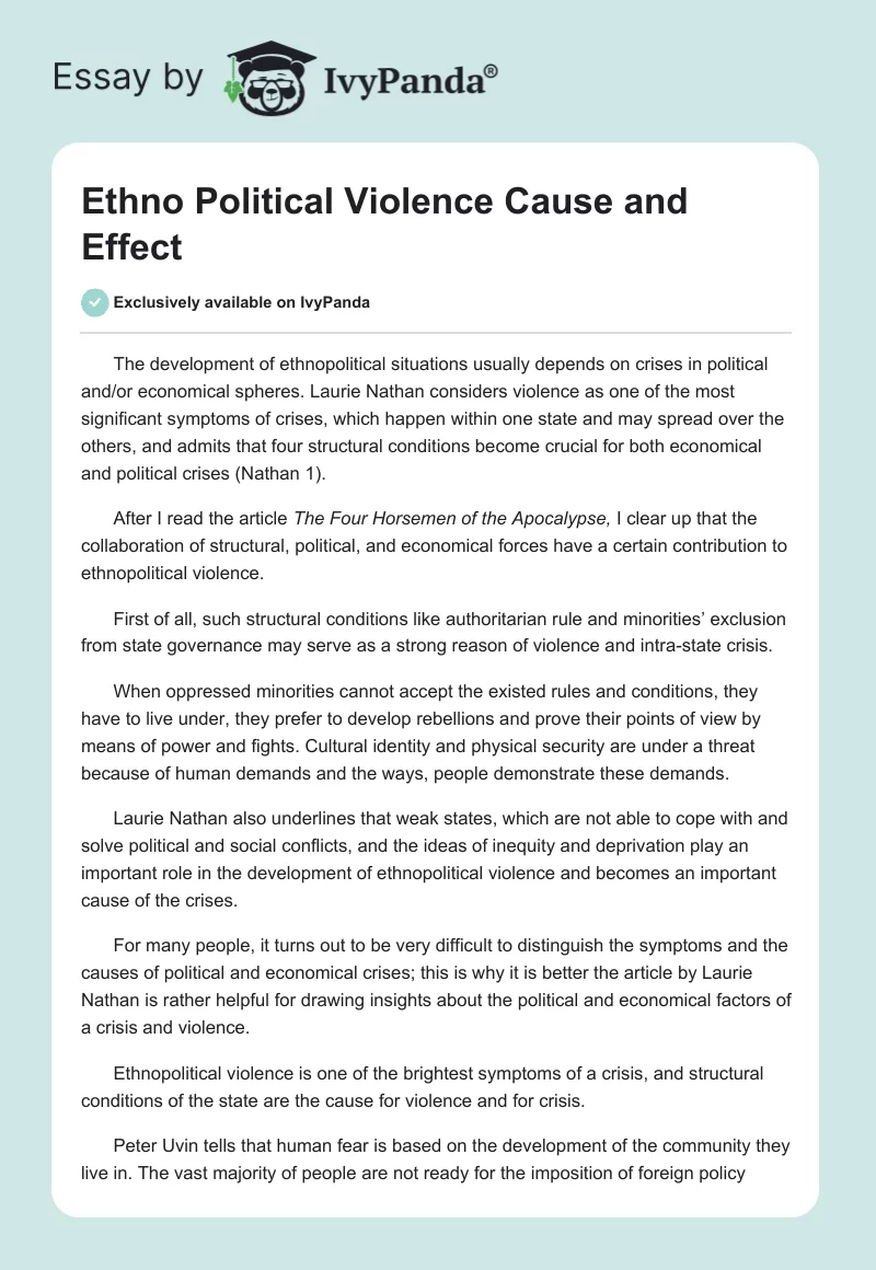 Ethno Political Violence Cause and Effect. Page 1