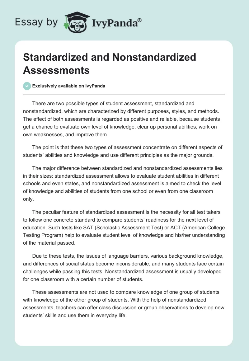 Standardized and Nonstandardized Assessments. Page 1