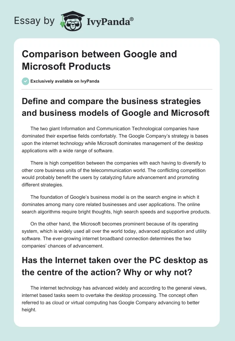 Comparison Between Google and Microsoft Products. Page 1