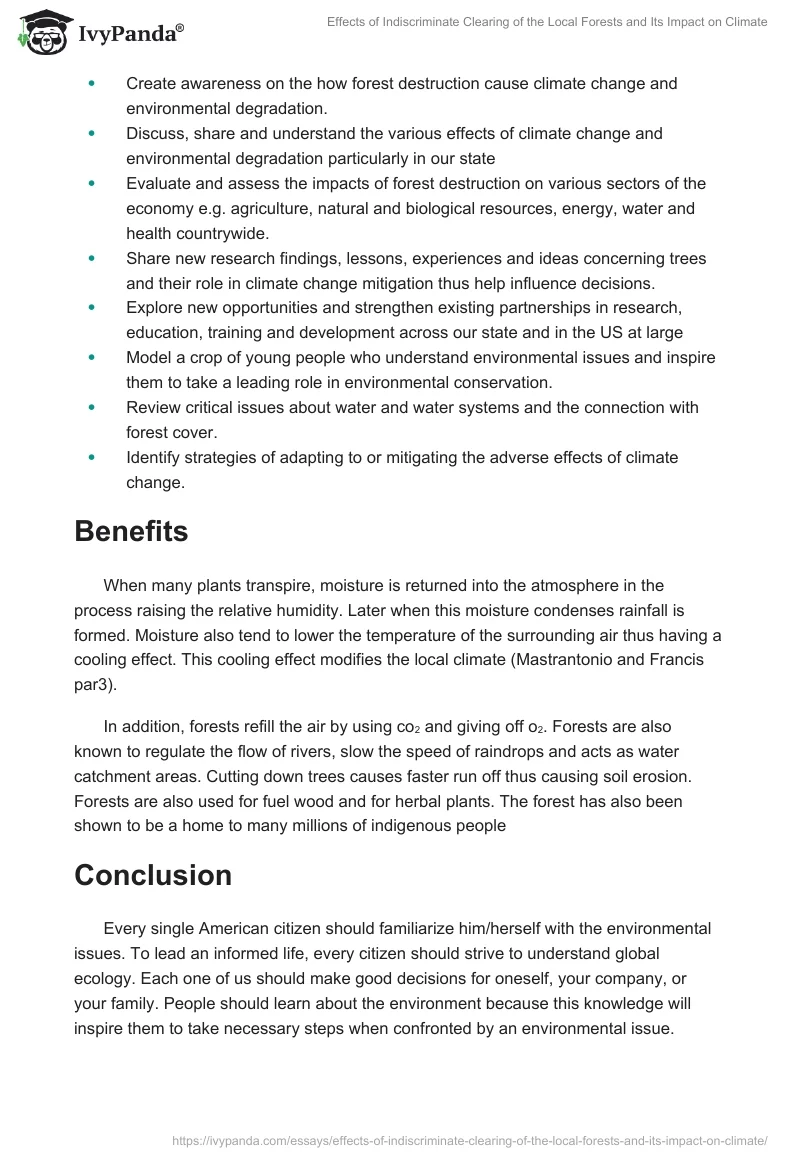 Effects of Indiscriminate Clearing of the Local Forests and Its Impact on Climate. Page 4