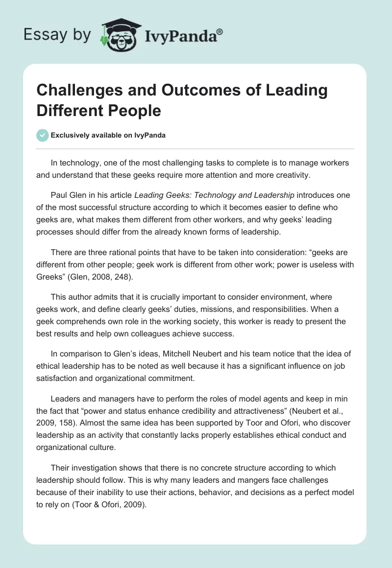 Challenges and Outcomes of Leading Different People. Page 1