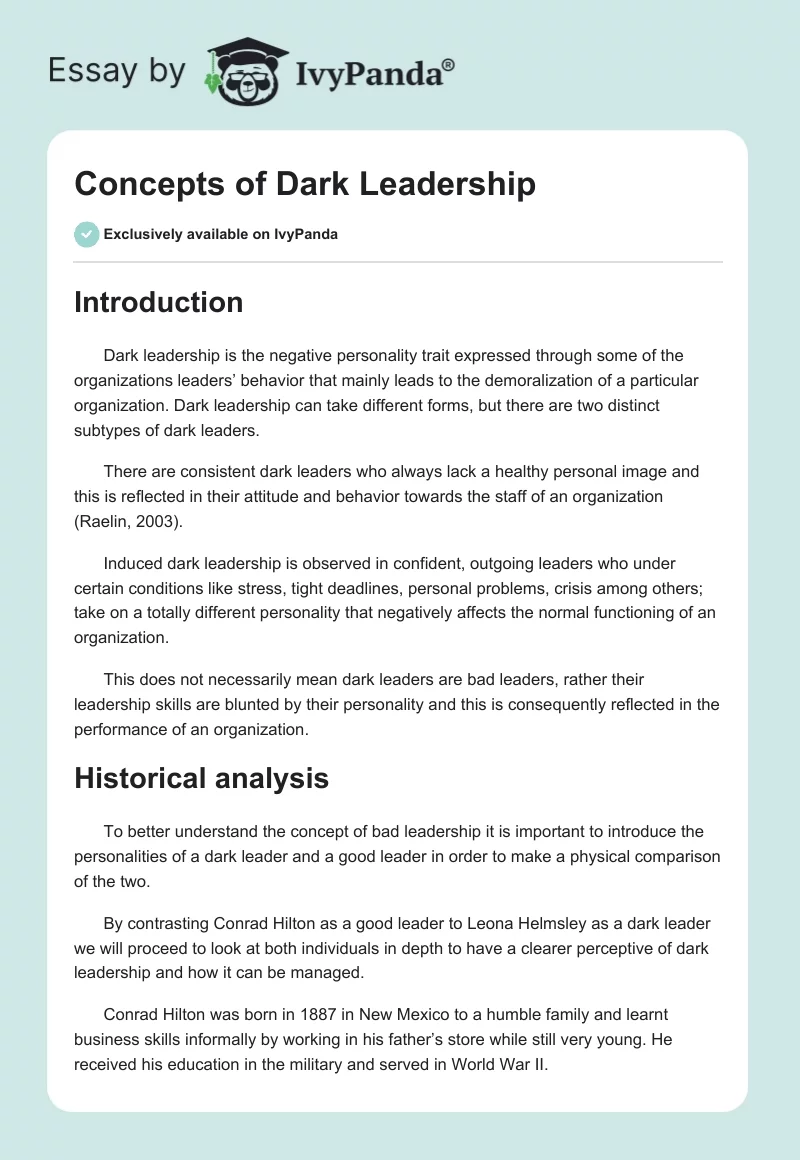 Concepts of Dark Leadership. Page 1
