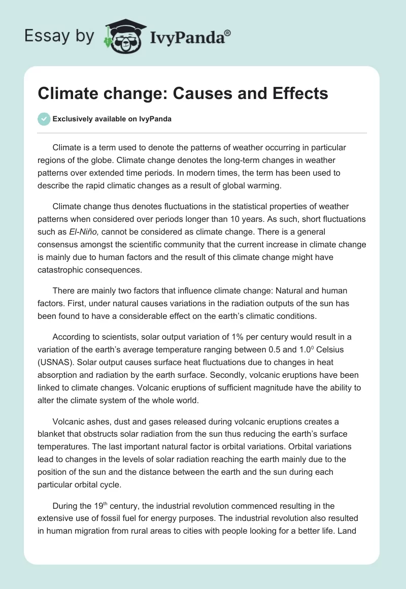Climate Change: Causes and Effects. Page 1
