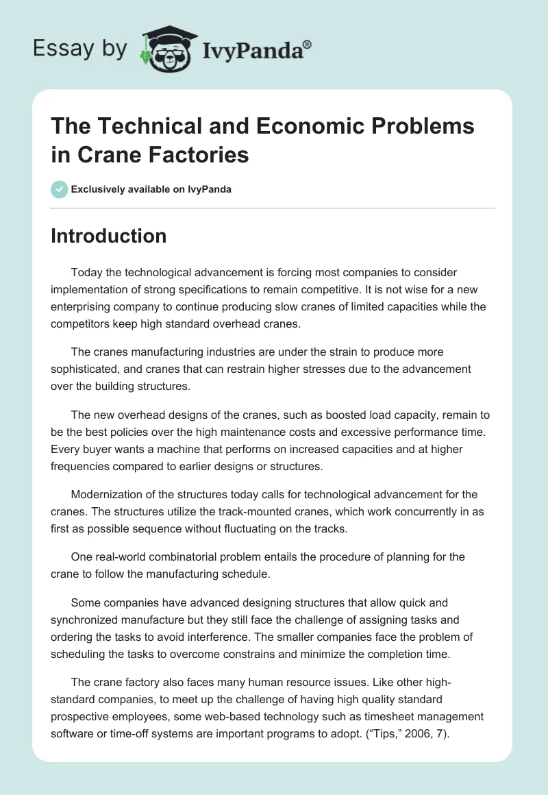 The Technical and Economic Problems in Crane Factories. Page 1
