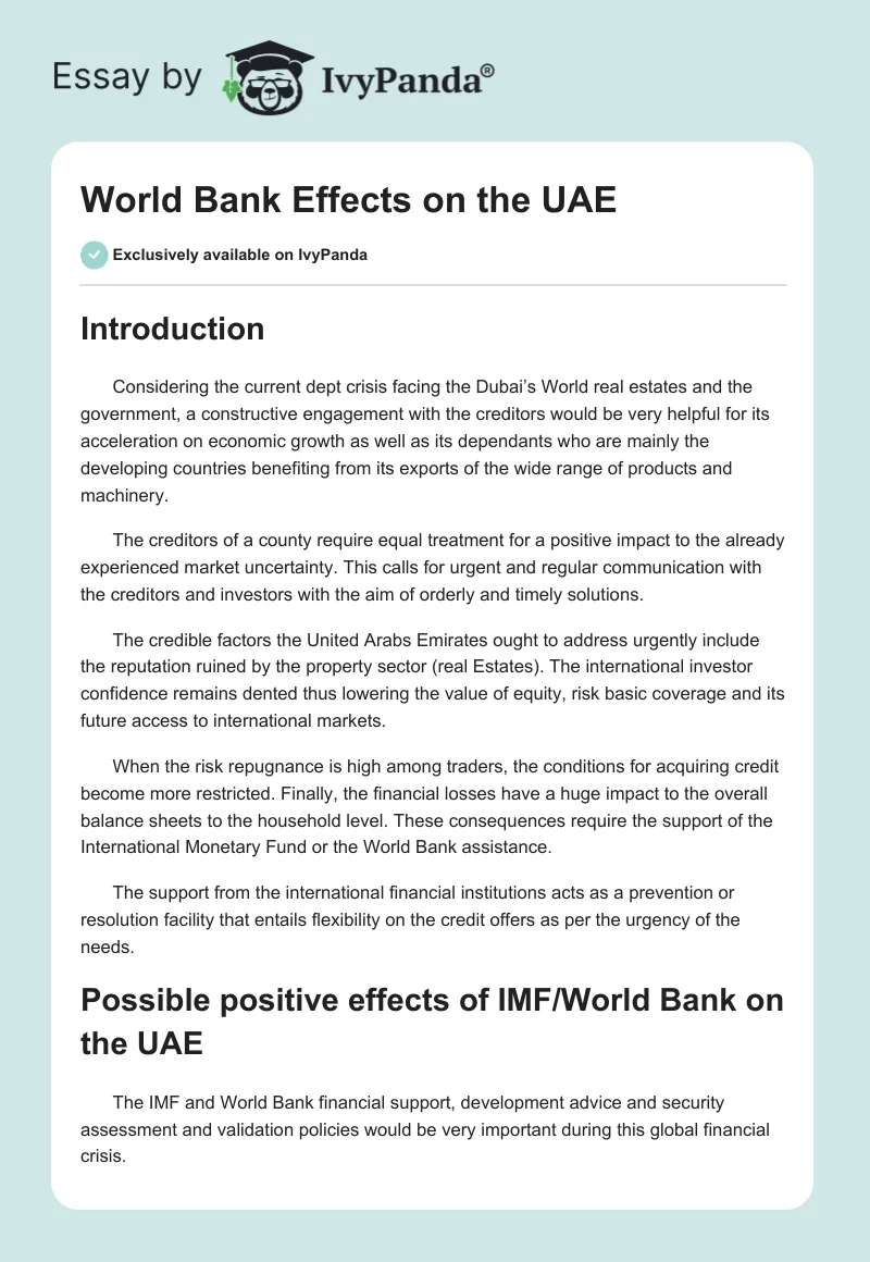 World Bank Effects on the UAE. Page 1