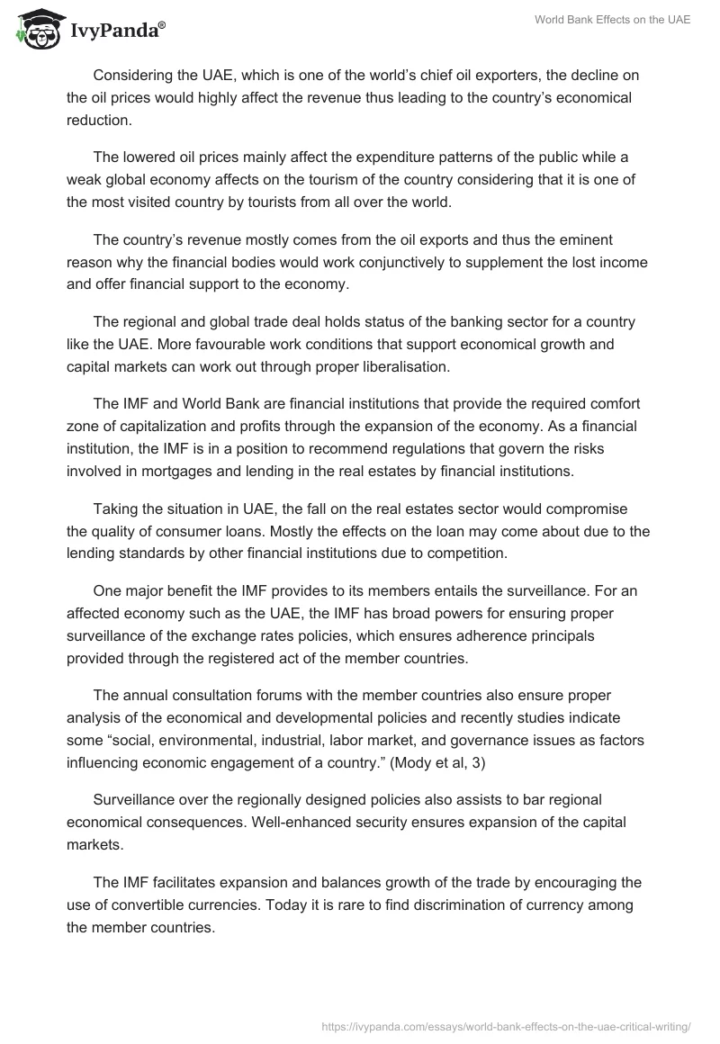 World Bank Effects on the UAE. Page 2