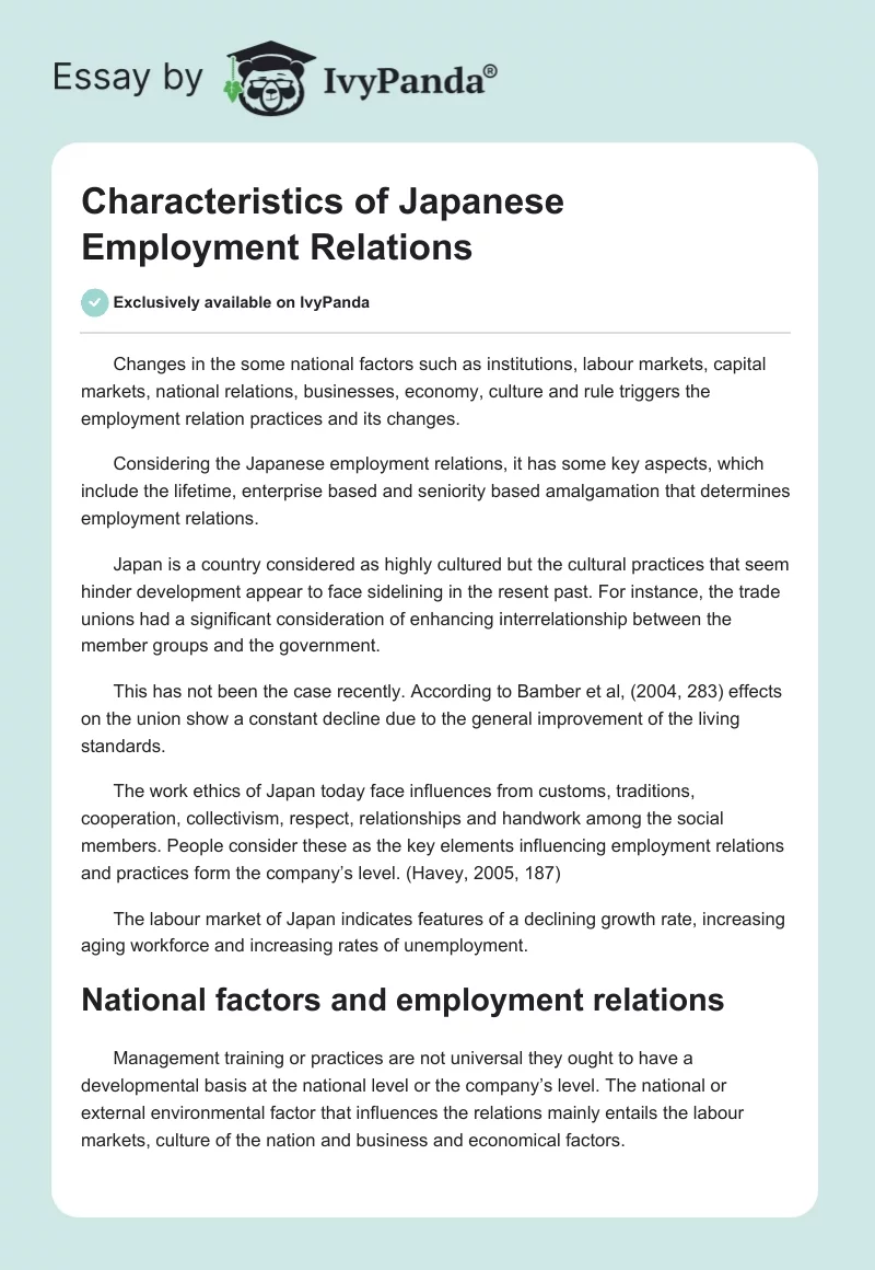 Characteristics of Japanese Employment Relations. Page 1