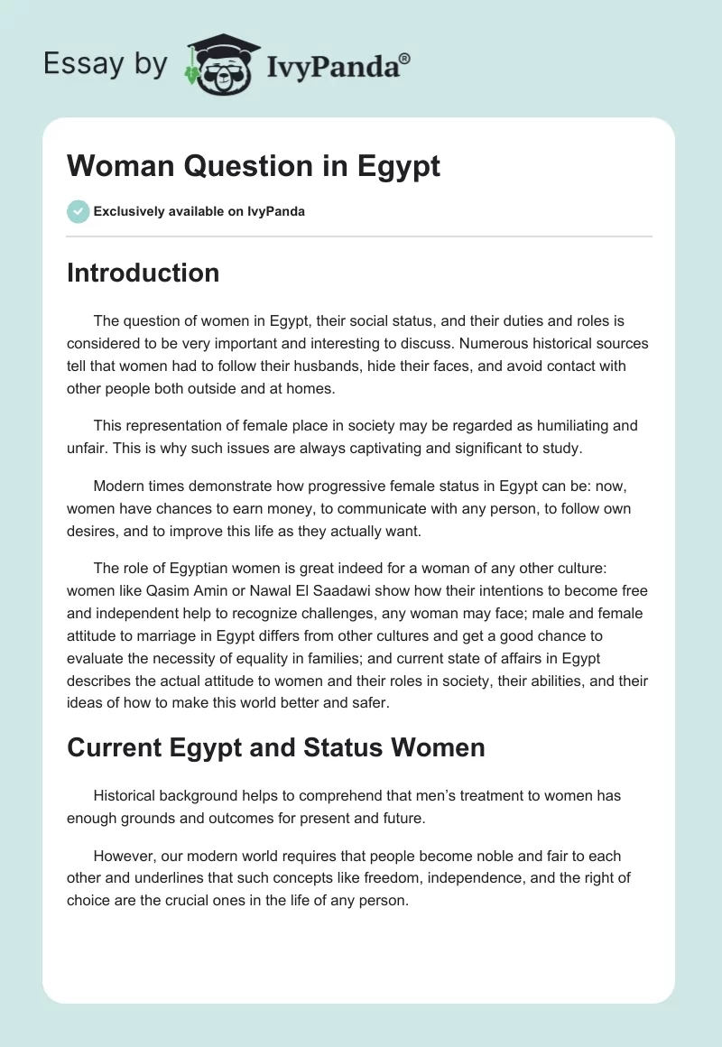 Woman Question in Egypt. Page 1