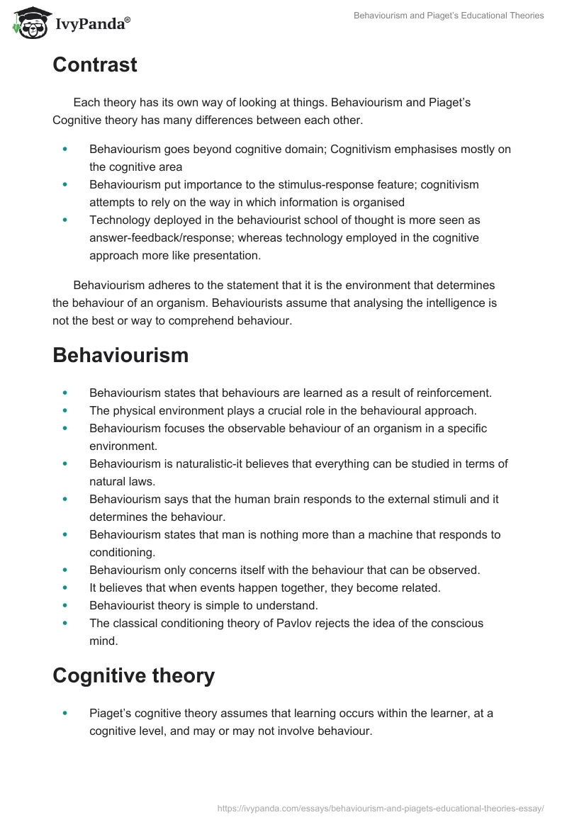 Behaviourism and Piaget’s Educational Theories. Page 4