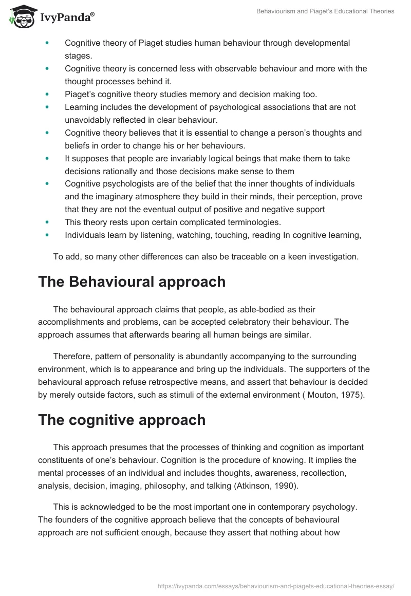 Behaviourism and Piaget’s Educational Theories. Page 5