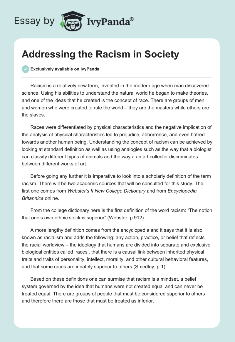 Addressing the Racism in Society. Page 1